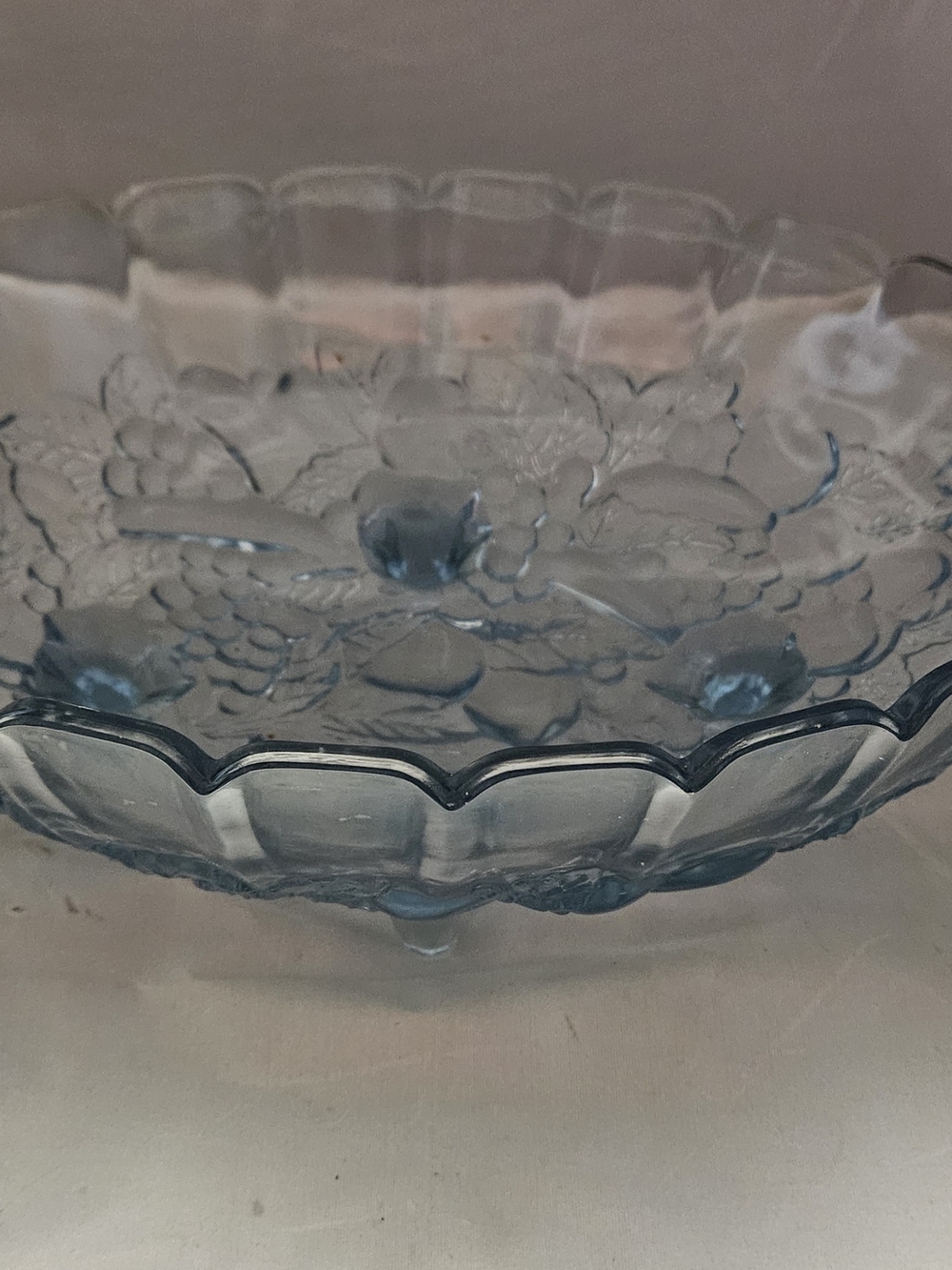 Indiana Glass Lt Blue Harvest Footed Oval Center Bowl Fruit 12”